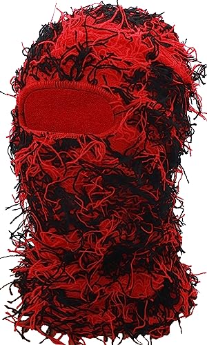 XYIYI Rot Schwarz Distressed Balaclava Ski Gesichtsmaske Vollgesicht Gestrickt Balaclava Winter Winddicht Halswärmer für Damen Herren von XYIYI