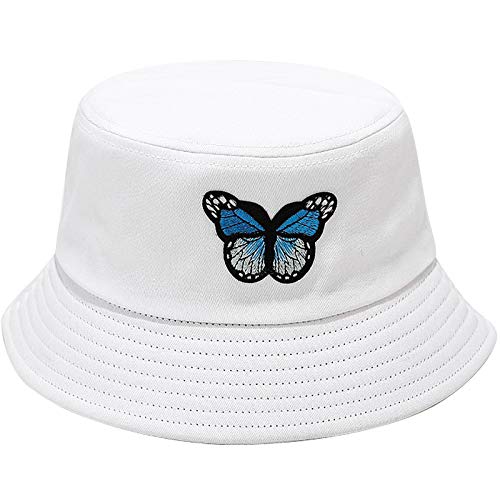 XYIYI Schmetterling Weiß Embroidered Fischerhüte Mode Strand Sonnenhut Fischerkappe für Damen Jugendliche von XYIYI