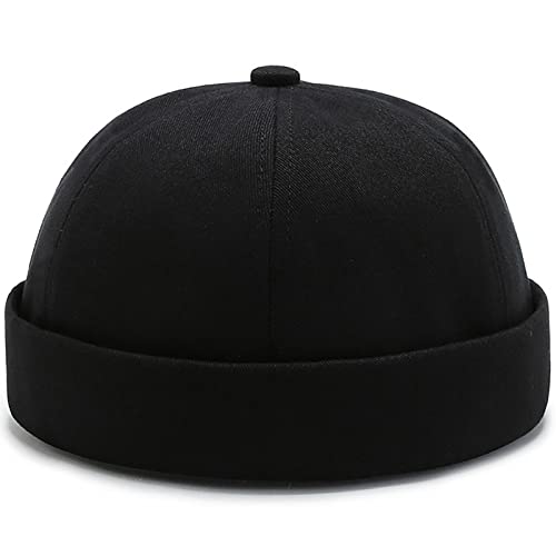 XYIYI Schwarz Baumwolle Brimless Docker Kappe Verstellbare Street Casual Matrosenmütze Schädeldecke Beanie Mütze von XYIYI