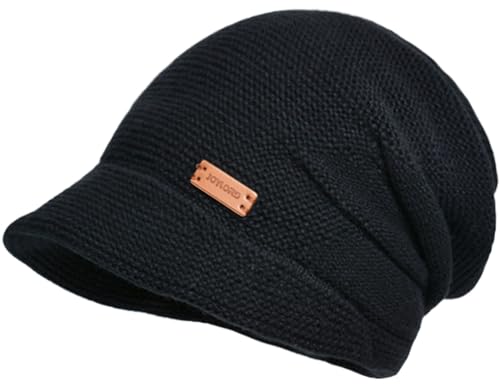 XYIYI Schwarz Damen Sluchy Knit Beanie Hut Winter Weich Warm Schirmmütze Dickschädel Mütze von XYIYI