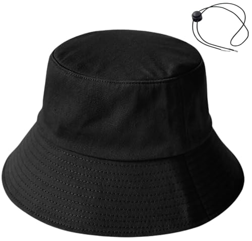 XYIYI Schwarz Fischerhut Eimer Hüte für Damen Herren Breite Krempe Sommer Reise Sonne Strand Anglerhut von XYIYI