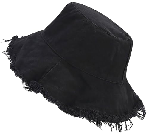 XYIYI Schwarz Gewaschene Baumwolle Fischerhüte für Herren Damen Floppy Breite Krempe Boonie Outdoor Sommer Strand Sonnenhut von XYIYI