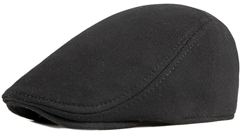 XYIYI Schwarz Herren Newsboy Cap Baumwolle Barett Hut Flach Efeu Gatsby Fahren Cabbie Kappe von XYIYI