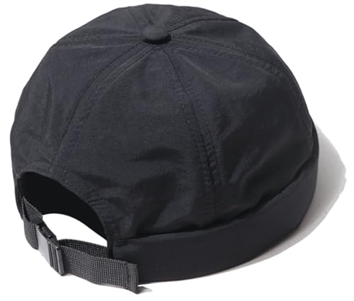XYIYI Schwarz Herren Schnell Trocknen Docker Kappe Atmungsaktiv Randlose Kappe gerollt Manschette Retro Seemann Beanie Hut von XYIYI