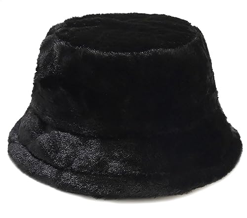XYIYI Schwarz Pelzig Fischerhut Bucket Hat Winter Wärmer Eimer Hut Flauschige Fischermütze für Damen Mädchen von XYIYI