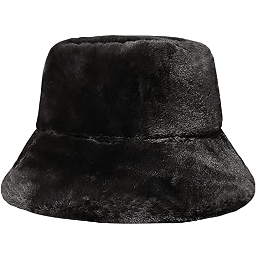 XYIYI Schwarz Winter Wärmer Bucket Hat Pelzig Fischerhut Fuzzy Eimer Hut für Damen Mädchen von XYIYI