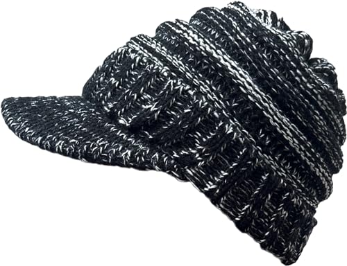 XYIYI Schwarz Weiß Damen Winter Warm Strickmütze Gerippt Slouchy Beanie Mütze mit Visor Krempe von XYIYI