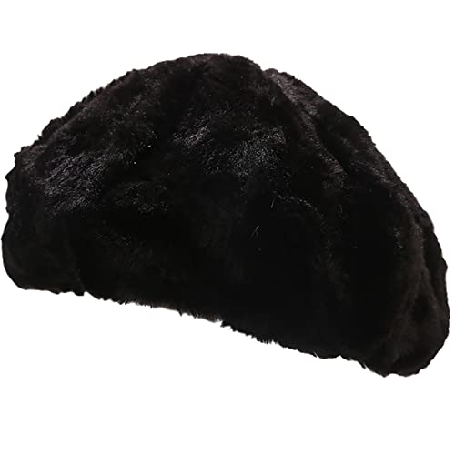 XYIYI Schwarz Winter Kunstpelz Pelz Baskenmütze Französische Barett Cap für Damen und Mädchen von XYIYI