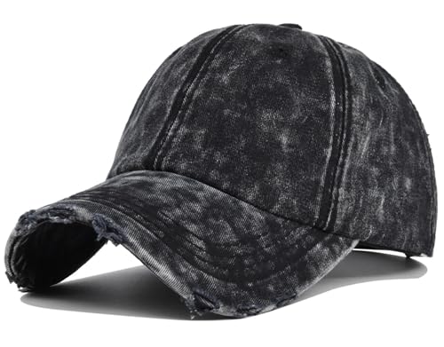 XYIYI Schwarzer Denim Vintage Basecap Verstellbare Distressed Washed Baseball Kappe für Damen Herren von XYIYI