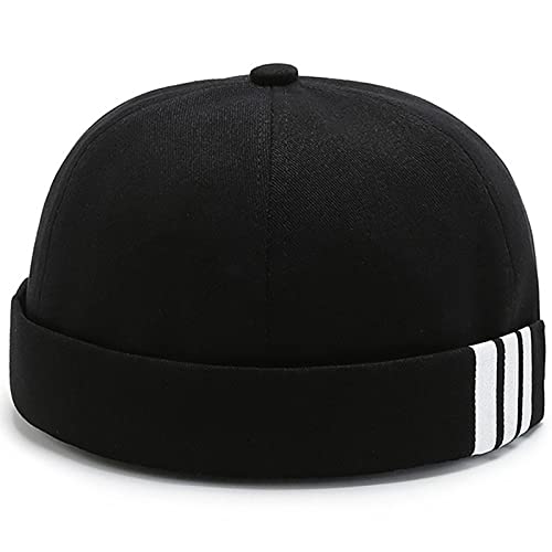 XYIYI Schwarzer Streifen Baumwolle Brimless Docker Kappe Verstellbare Street Casual Matrosenmütze Schädeldecke Beanie Mütze von XYIYI