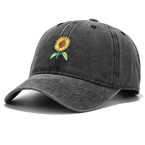 XYIYI Sonnenblume Schwarz Vintage Basecap Verstellbare Distressed Washed Baseball Kappe für Damen Herren von XYIYI