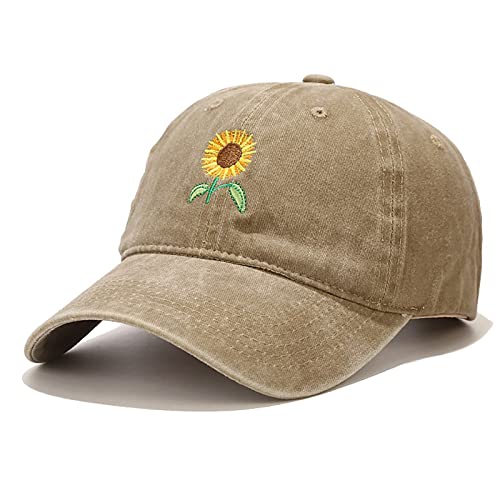 XYIYI Sonnenblumen Khaki Vintage Basecap Verstellbare Distressed Washed Baseball Kappe für Damen Herren von XYIYI