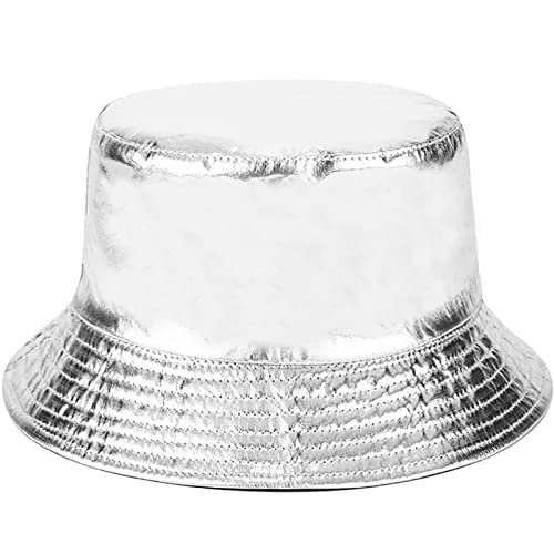 XYIYI Trendy Metallic Silber Weiß Sonnenhut Reversible Fischerhüte Strandhut für Frauen Männer von XYIYI