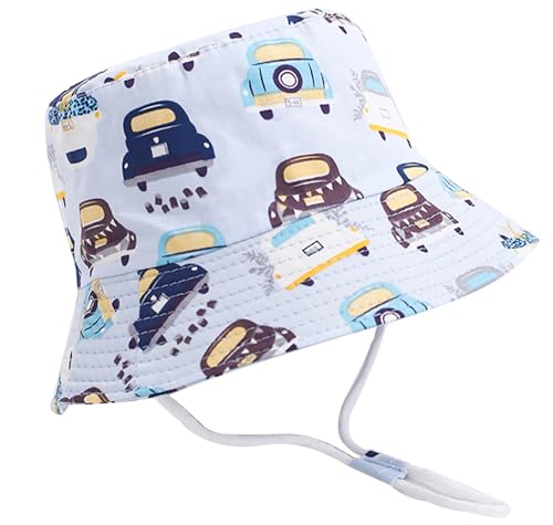 XYIYI Unisex Baby Kleinkind Blaues Auto Sonnenhut Kinder für 4-8 Jahre Jungen Mädchen mit Breite Krempe von XYIYI
