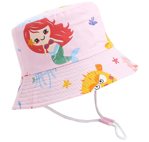 XYIYI Unisex Baby Kleinkind Rosa Meerjungfrauen Sonnenhut Kinder für 4-8 Jahre Jungen Mädchen mit Breite Krempe von XYIYI