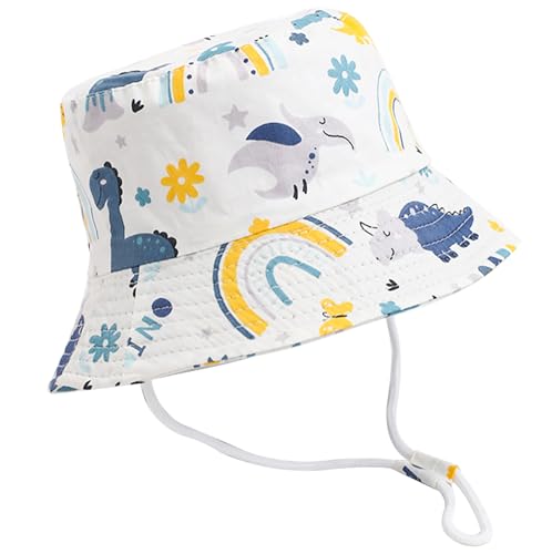 XYIYI Unisex Baby Kleinkind Weißer Regenbogen Dinosaurier Sonnenhut Kinder für 4-8 Jahre Jungen Mädchen mit Breite Krempe von XYIYI