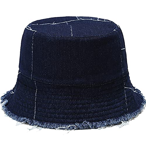 XYIYI Unisex Dunkelblau Double-Side-Wear Gewaschener Fischerhüte Baumwolle Bucket Hat Vintage Strand Sonnenhut von XYIYI