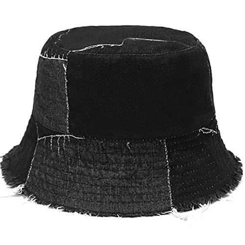 XYIYI Unisex Schwarz Double-Side-Wear Gewaschener Fischerhüte Baumwolle Bucket Hat Vintage Strand Sonnenhut von XYIYI