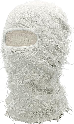 XYIYI Weiß Distressed Balaclava Ski Gesichtsmaske Vollgesicht Gestrickt Balaclava Winter Winddicht Halswärmer für Damen Herren von XYIYI