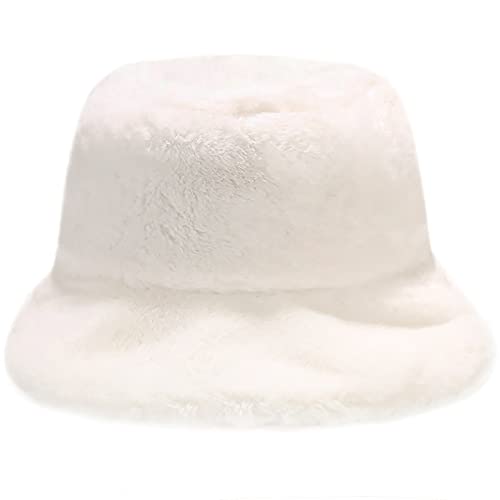 XYIYI Weiß Pelzig Fischerhut Bucket Hat Winter Wärmer Eimer Hut Flauschige Fischermütze für Damen Mädchen von XYIYI