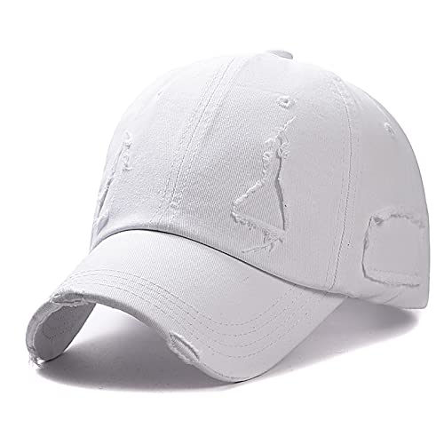 XYIYI Weiß Vintage Basecap Verstellbare Distressed Washed Baseball Kappe für Damen Herren von XYIYI