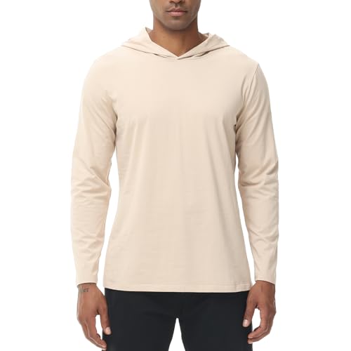 XYKJFIT Herren Hoodie Leicht Einfarbig Kapuzenpullover Modische Sweatshirt mit Kapuze Langarm Kapuzenpulli Bequem Sport Style Casual Fitness Basic Top Aprikose von XYKJFIT