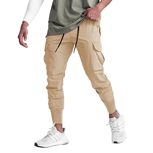 XYKJFIT Herren-Jogginghose für Laufen, Workout, athletische Sweathose, leicht, dünn, schnell trocknend, schmal zulaufend, Khaki, 34-37 von XYKJFIT