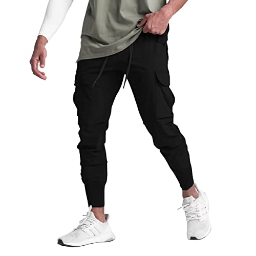 XYKJFIT Herren-Jogginghose für Laufen, Workout, athletische Sweathose, leicht, dünn, schnell trocknend, schmal zulaufend, Schwarz, 36-41 von XYKJFIT