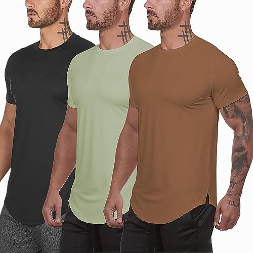 XYKJFIT Herren-T-Shirt, 3er-Pack, Workout, Fitnessstudio, kurzärmelig, sportlich, sportlich, lässiges T-Shirt, Schwarz + Grau Grün + Viel, S von XYKJFIT