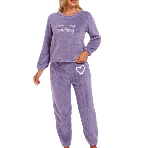 XYKrissas Damen Fuzzy Lounge Casual Pyjama-Sets, langärmliges Damen-Pyjama-Set mit 2 Stück, Flauschige Loungewear-Nachtwäsche (L) von XYKrissas