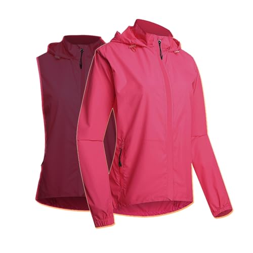 XYMCX 2-in-1-Fahrradjacke für Damen mit abnehmbaren Langen Ärmeln, Laufweste, ultraleichtes, feuchtigkeitsableitendes Gewebe, verstellbare Passform, Reißverschlusstaschen zum,Pink-XL von XYMCX