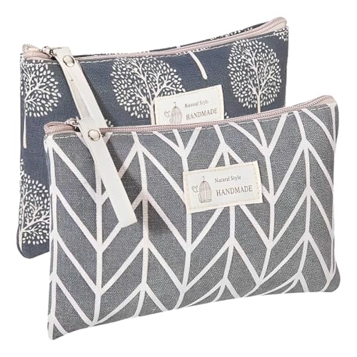 2 Stück Canvas Kosmetiktasche,Kleine Kosmetiktasche, Multifunktionale Make Up Tasche, Reise Kosmetiktasche, Damen Make up Tasche mit Reißverschluss, Tragbare Waschtasche, Kosmetikzubehör-Organizer von XYTAHDM