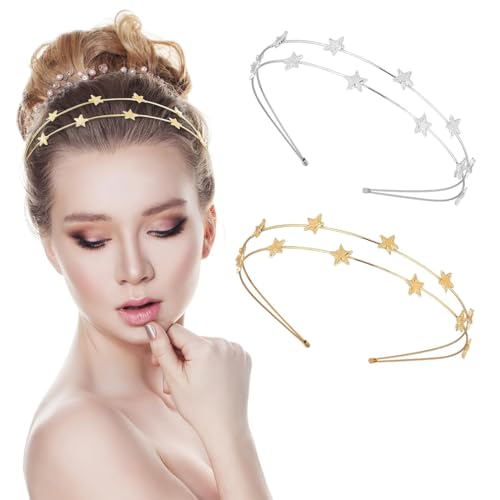 2 Stück Stern Stirnband, Glitzer Haarschmuck Stern Kopfbedeckung, Strass Legierungs Kopfbedeckung Dekorativer, Stern Kopfbedeckung, für Frauen Party Mädchen Braut Brautjungfern (Gold+Silber) von XYTAHDM