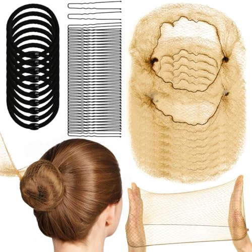 40 Stück Unsichtbare Haarnetze, mit 40 Stück U-Clips und 10 Stück Haarreifen,Wiederverwendbare Haar Netze Schlafen Haarnetz Nylon Haarnetze,Haarnetz zum Schlafen,für Haarnetz Ballett Kinder,Braun von XYTAHDM