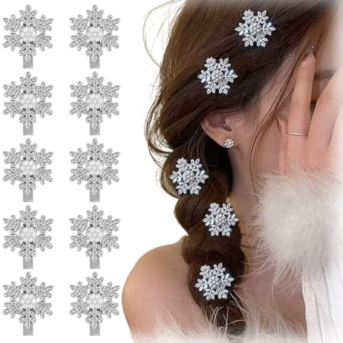 XYTAHDM 10 Stück Weihnachten Schneeflocken Haarspangen, Weihnachts Haarschmuck mit Glitzer Strasssteinen Silber Schneeflocken Weihnachten Haarspange Für Frauen Mädchen von XYTAHDM