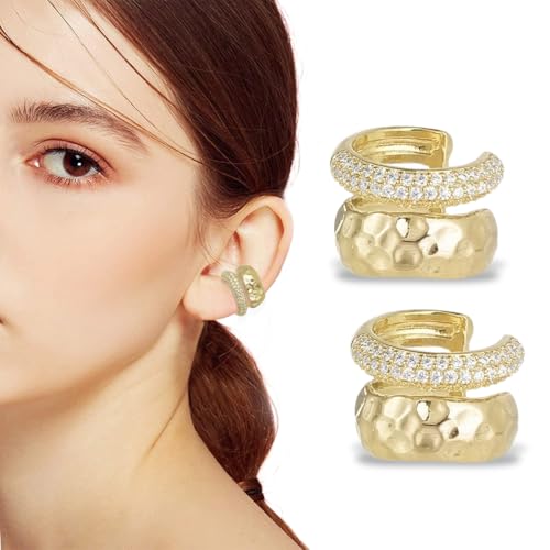 XYTAHDM 2 Stück Ear Cuff für Damen Fake Helix Knorpel Ohrringe Piercing Ohrmanschette Clip Ohrklemme Funkelnde RundeHuggie Ohne Ohrloch(Gold) von XYTAHDM