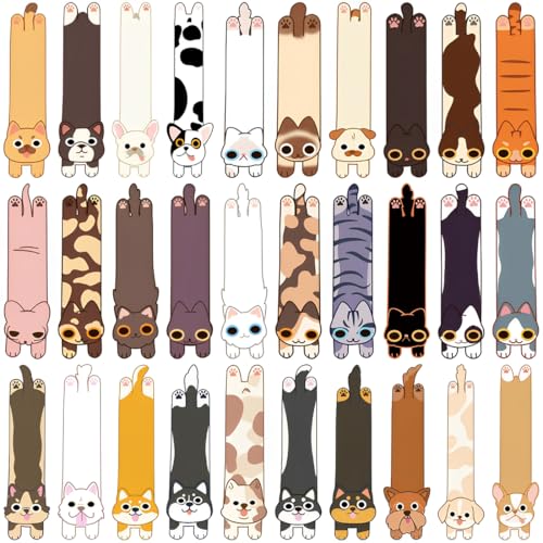 XYTAHDM 30 Stück Lesezeichen Papier,lesezeichen kinder,Lesezeichen mit Katzen- und Hundemustern,schule zubehör,Lesezeichen-Clips,einschulung geschenk(A) von XYTAHDM