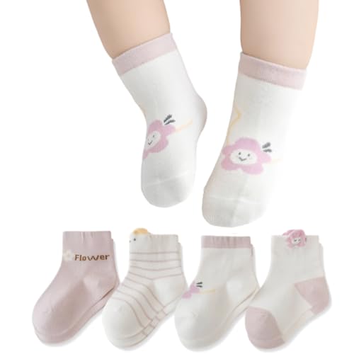 XYTAHDM 4 Paare Stoppersocken Kinder Baby Mädchen Socken 6-12 Monate Antirutschsocken Baby Socken Baby Geschenk, für Kinder Mädchen Kleinkind von XYTAHDM