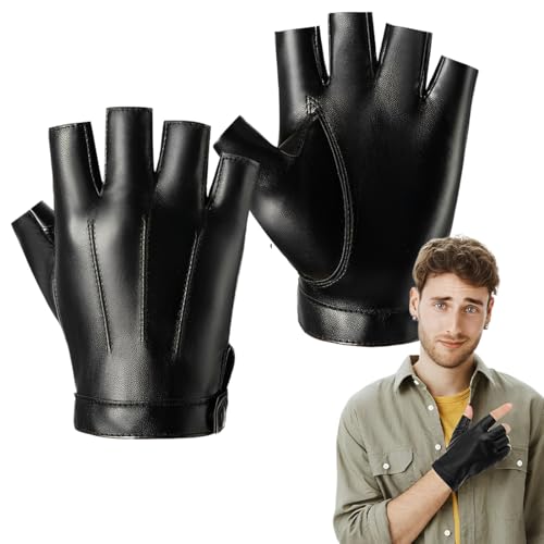 XYTAHDM Fingerlose Handschuhe für Herren und Frauen, Fahrhandschuhe für Männer,Pu-lederhandschuhe Radfahren halbfinger runde Taktische Handschuhe(Schwarz) von XYTAHDM