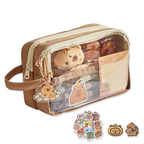 XYTAHDM Mäppchen Capybara Federmäppchen Enthält 10 Capybara-Aufkleber und 2 Capybara-Broschen Federmäppchen Federtasche Stiftetasche Stiftemappe Pencil Case Schulmäppchen für Mädchen Teenager von XYTAHDM