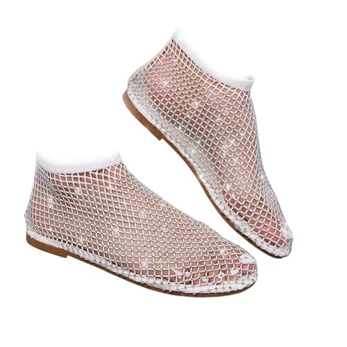 Belifi Fischmaul-Sandalen Für Damen, Stretch-Fischnetzstrümpfe, Hohl, Kurz, Ultra-bequem, Glänzendes Edelstein-Mesh-Flats, Glitzernde Schuhe von XYWSPSCV