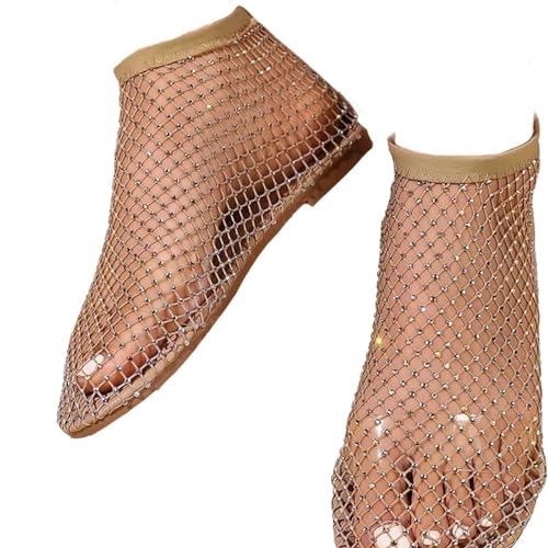 Ultra Bequeme Glänzende Edelsteine Mesh Flats Damen Low Heel Slip Mesh Flats Damen Low Heel Slip-on Sandalen，Glitzernde Stretchy Net Schuhe von XYWSPSCV