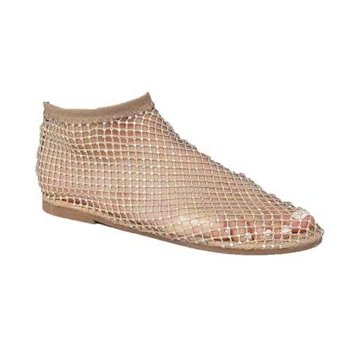 XYWSPSCV Ultra Bequeme Glänzende Edelsteine Mesh Flats Damen Low Heel Slip Mesh Flats Damen Low Heel Slip-on Sandalen，Glitzernde Stretchy Net Schuhe von XYWSPSCV