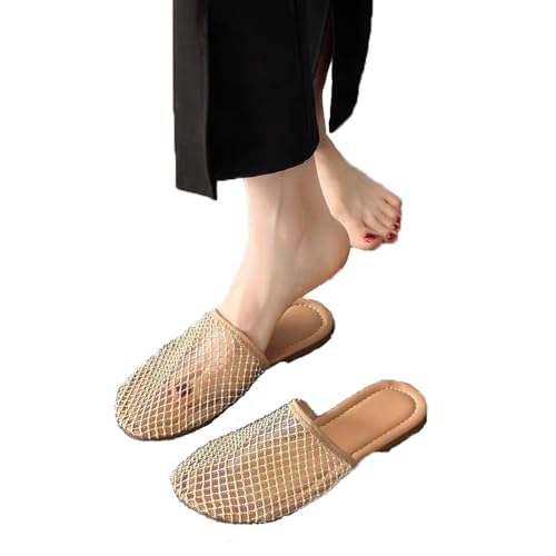 XYWSPSCV Ultrabequeme GläNzende Mesh-Flats Wohnungen FüR Damen，Sommer Sexy Sandalen，Elastische Damen-Slip-On-Mesh-Flachschuhe von XYWSPSCV