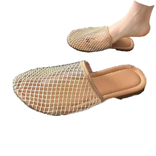 XYWSPSCV Ultrabequeme GläNzende Mesh-Flats Wohnungen FüR Damen，Sommer Sexy Sandalen，Elastische Damen-Slip-On-Mesh-Flachschuhe von XYWSPSCV