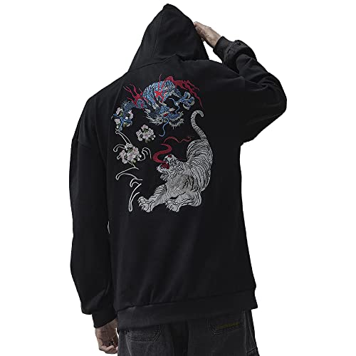 XYXIONGMAO Bestickte Streetwear Dragon Hoodies Herren Techwear Sweatshirt Japanisch Schwarz Hip Hop Grafik Hoodie, Black06, Medium von XYXIONGMAO