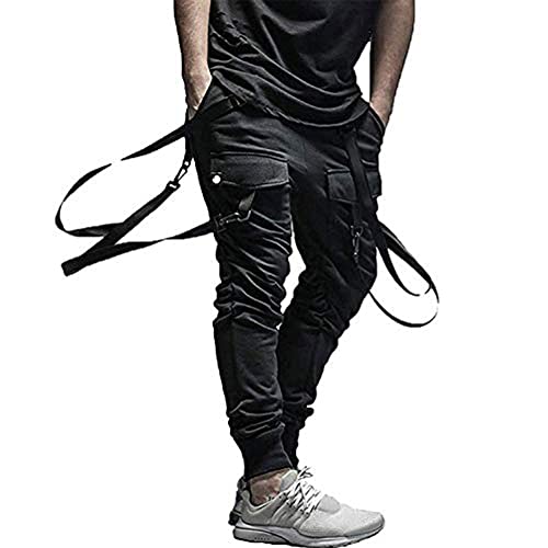 XYXIONGMAO Cargo Hip Hop Pants Streetwear Schwarz Jogger für Herren Taktische Gothic Japanische Street Style Hosen (Schwarz, S) von XYXIONGMAO