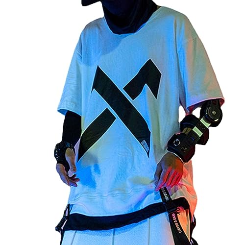 XYXIONGMAO Cyberpunk Shirt Techwear Shirts Streetwear Männer Taktische Japanische Hip Hop Anime Herren Grafik Gothic Tees, Weiss/opulenter Garten, Klein von XYXIONGMAO