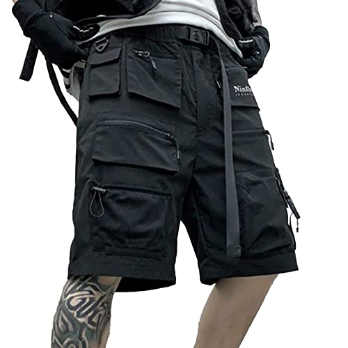XYXIONGMAO Cyberpunk Shorts Hip Hop Sweatpants Techwear Overalls Slacks Athleisure Herren Taktische Cargo Streetwear Hose, schwarz, Klein von XYXIONGMAO
