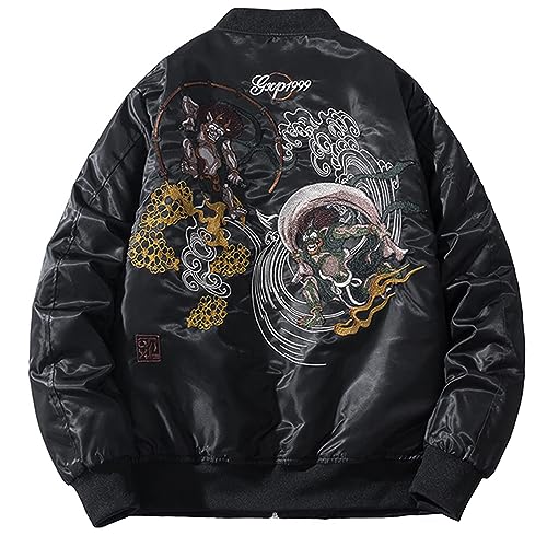 XYXIONGMAO Cyberpunk Streetwear Bomberjacken Windbreaker Techwear Geist Stickmuster Kleidung Flugjacke für Herren, schwarz, L von XYXIONGMAO